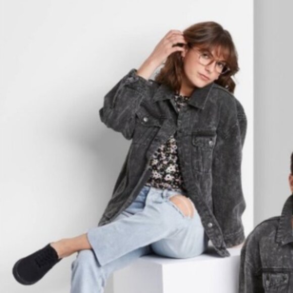Wild Fable Trendy black washed denim jean Trucker Jacket - Picture 1 of 7